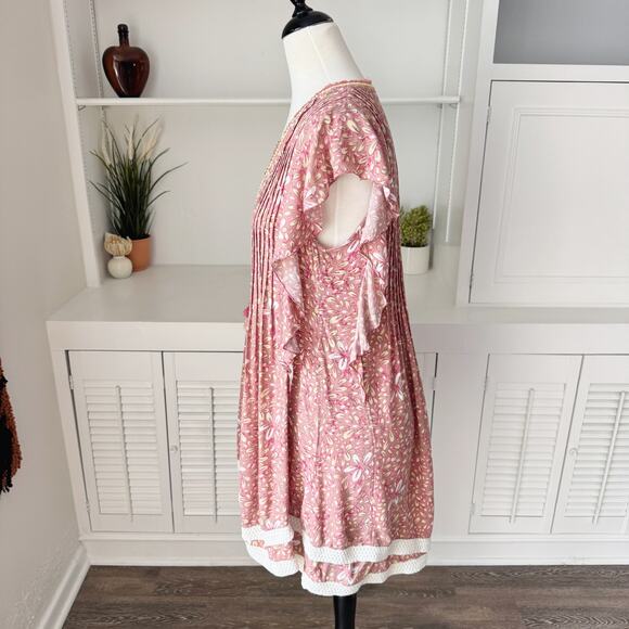 Poupette St. Barth Dusty Pink Floral Crochet Tassel Sasha Mini Dress Size XS - Picture 4 of 7